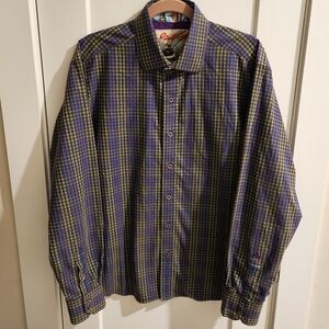 Robert Graham Check Gingham Plaid Button-Down Shirt - Size XL - Purple & Green